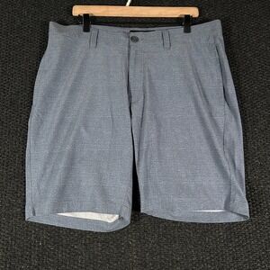 Travis Mathew Men 36 Blue Plaid Performance Golf Shorts Stretch Polyester Blend